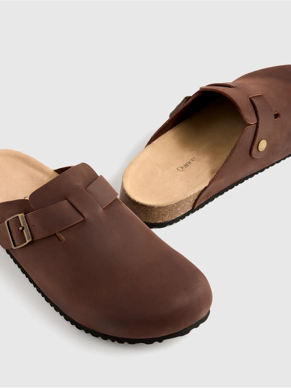 Quince Brown Leather Slip-On Clog with Buckle